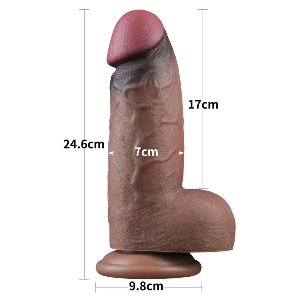 #209 - 24,6 cm Yeni Nesil Çift Katmanlı Realistik Dev Kalın Melez Dildo Penis