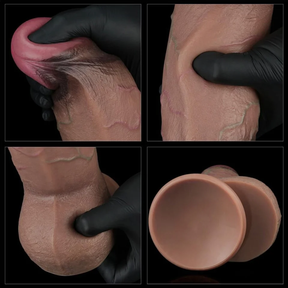 #207 - 24,6 cm Yeni Nesil Çift Katmanlı Realistik Dev Kalın Melez Dildo Penis