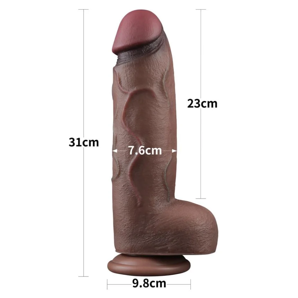 #221 - 31 cm Yeni Nesil Çift Katmanlı Realistik Dev Kalın Melez Dildo Penis