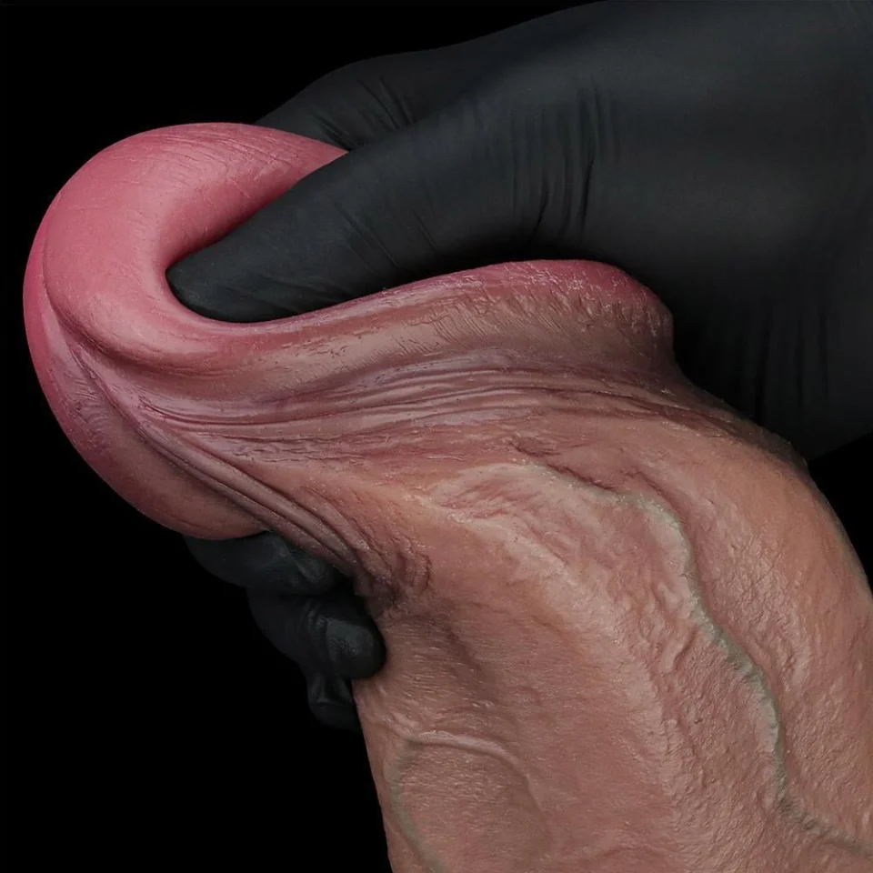 #223 - 33 cm Yeni Nesil Çift Katmanlı Realistik Dev Kalın Melez Dildo Penis