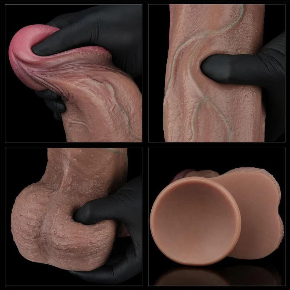 #229 - 33 cm Yeni Nesil Çift Katmanlı Realistik Dev Kalın Melez Dildo Penis