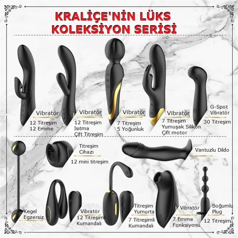 #2515 - 12 Parçalı 18K Altın Kaplamalı Elit Vibratör Seti - Queens Collection