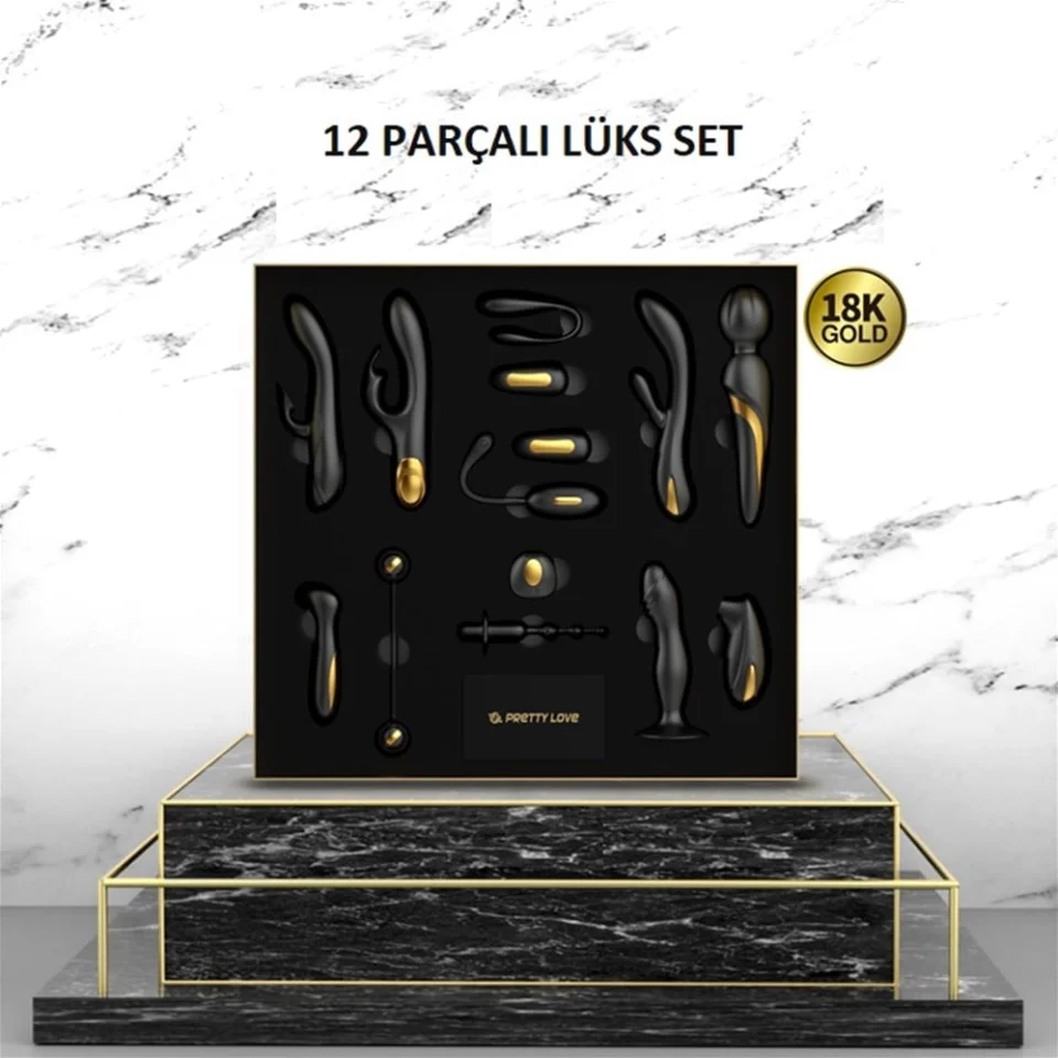 #2523 - 12 Parçalı 18K Altın Kaplamalı Elit Vibratör Seti - Queens Collection