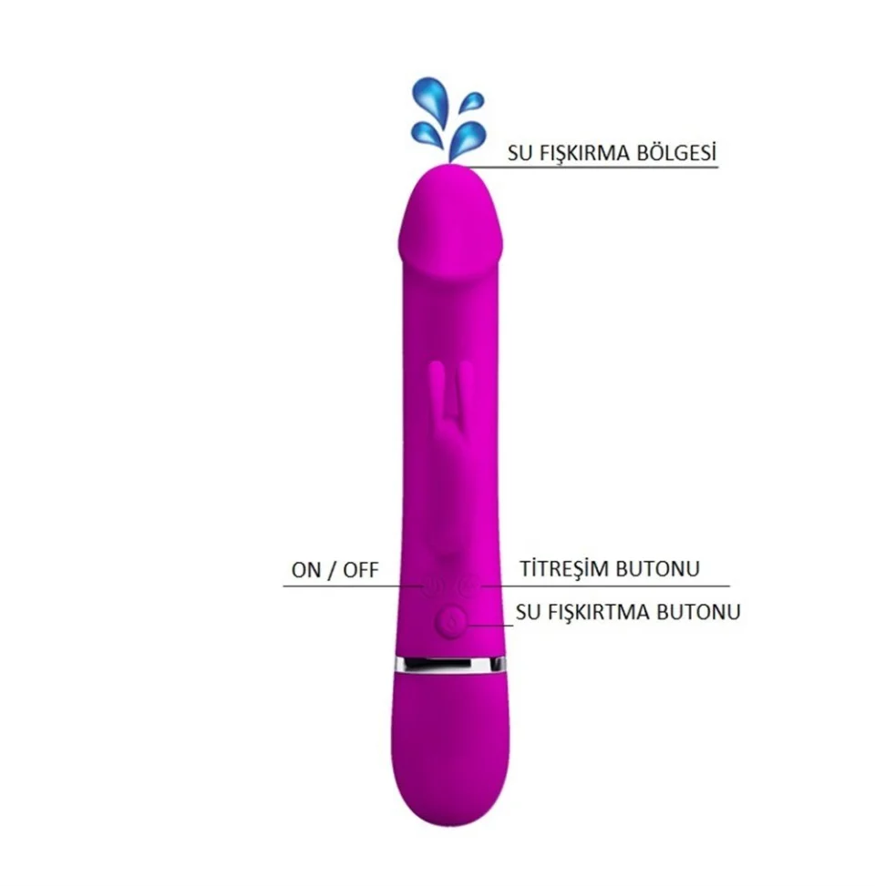 #2577 - USB Şarjlı Su Fışkırtmalı 12 Fonksiyonlu Klitoris Uyarıcılı Vibratör