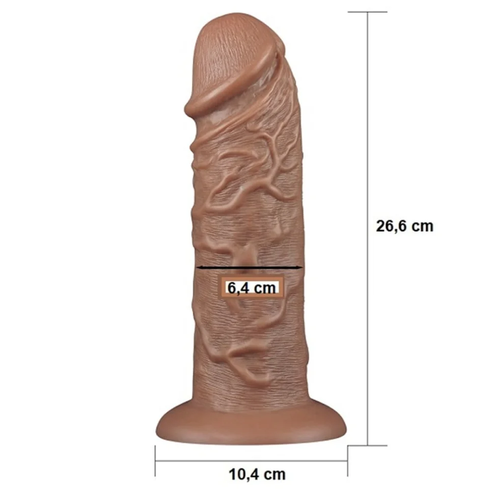 #273 - 26,6 cm Yeni Nesil Çift Katmanlı Realistik Kalın Dildo Melez Penis