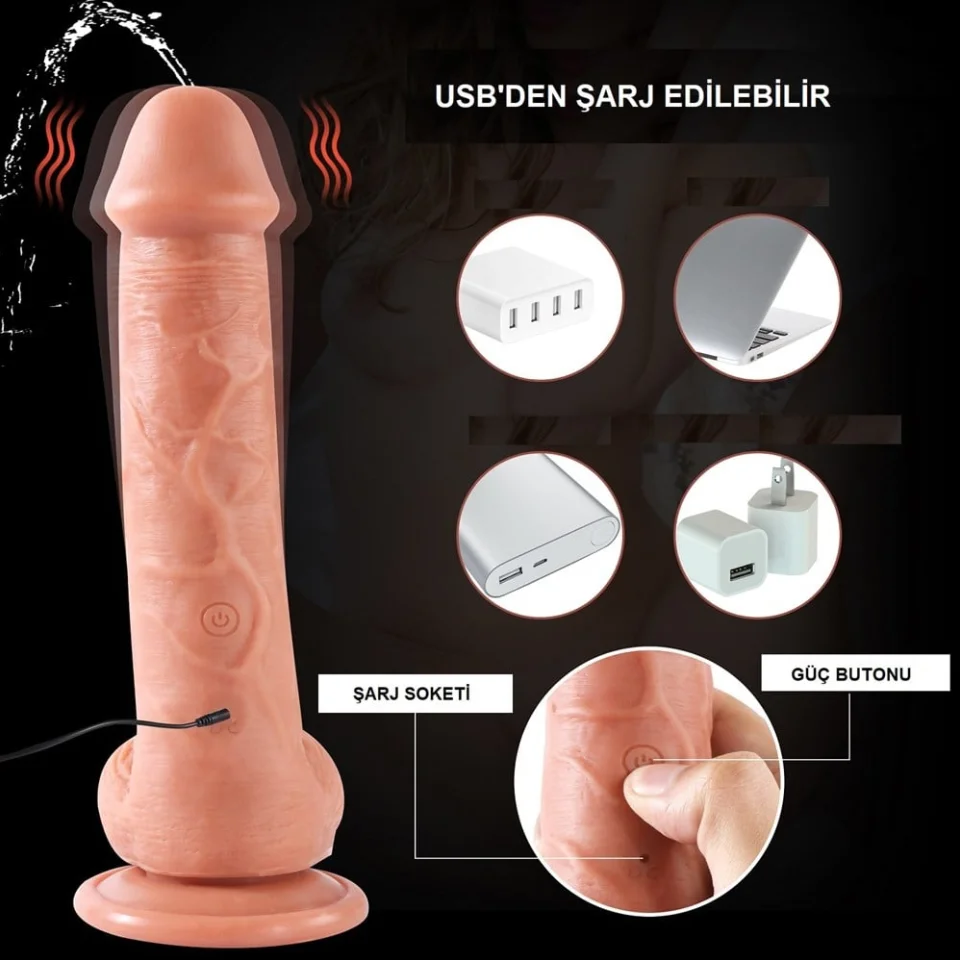 #280 - 21,5cm Uzaktan Kumandalı Su Fışkırtmalı Vantuzlu Realistik Dildo Penis