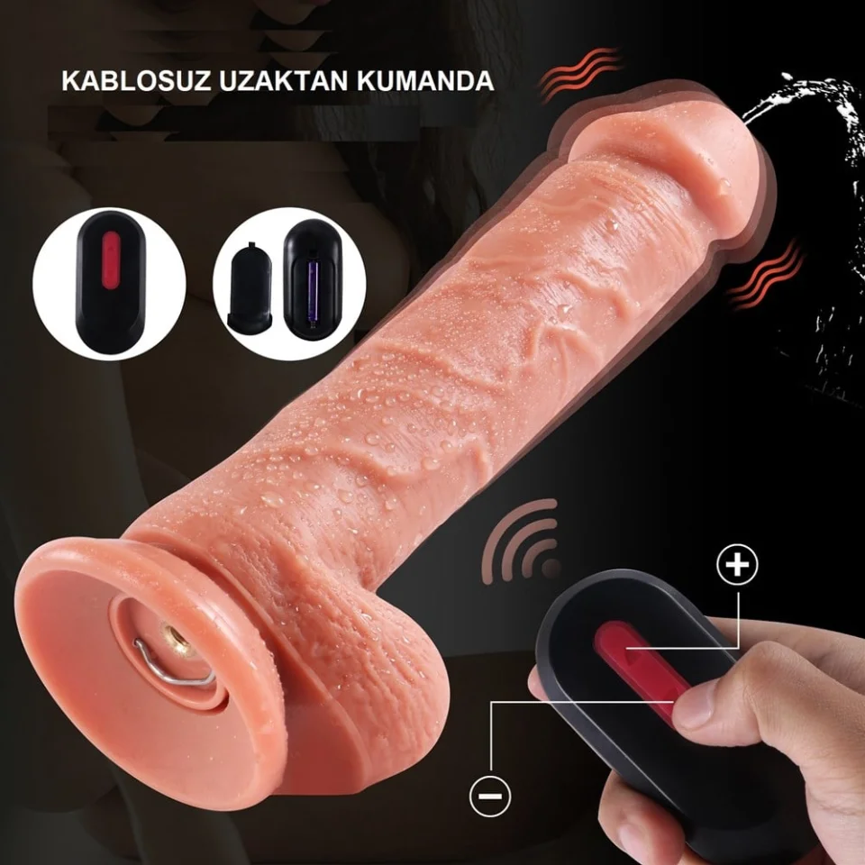 #281 - 21,5cm Uzaktan Kumandalı Su Fışkırtmalı Vantuzlu Realistik Dildo Penis