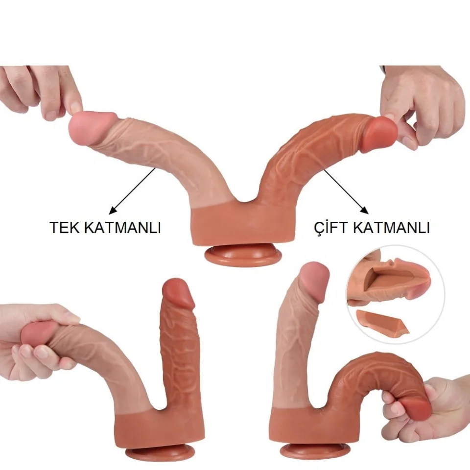 #293 - İki Uçlu Vantuzlu Yeni Nesil Realistik Çatal Dildo Penis
