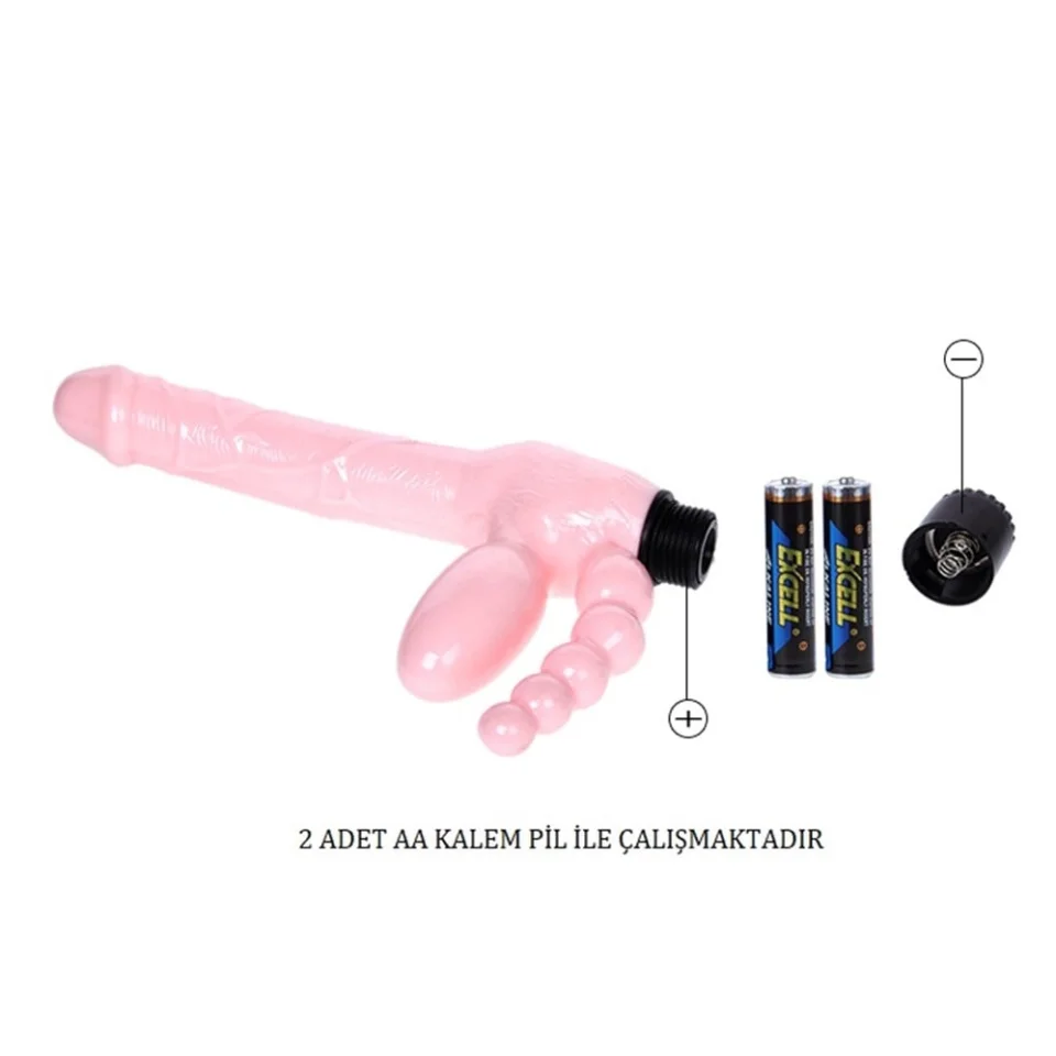 #3536 - Çift Taraflı Strapon Belden Bağlamalı G-Spot Vibratör Anal Plug
