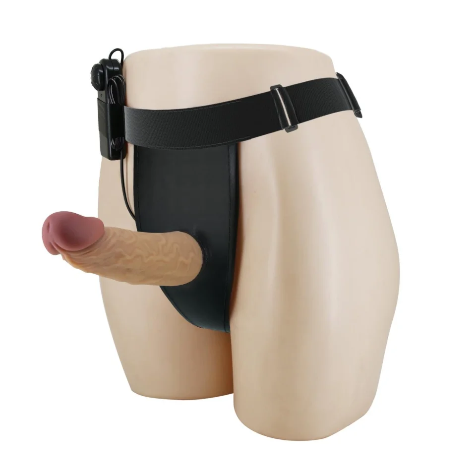 #3767 - 17,5 cm Titreşimli Belden Bağlamalı İçi Boş 7 cm Dolgulu Strapon Penis