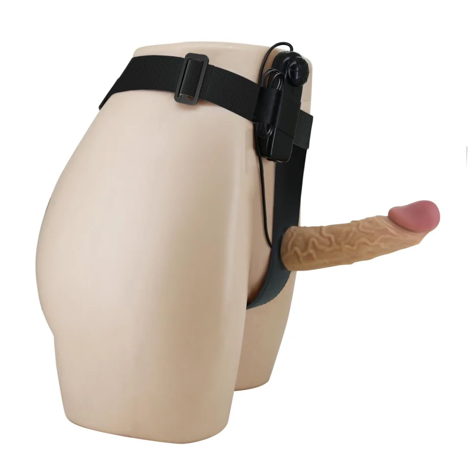 #3770 - 17,5 cm Titreşimli Belden Bağlamalı İçi Boş 7 cm Dolgulu Strapon Penis