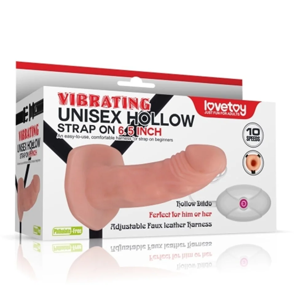 #3870 - 10 Fonksiyonlu Titreşimli İçi Boş Protez Belden Bağlamalı 16cm Strapon