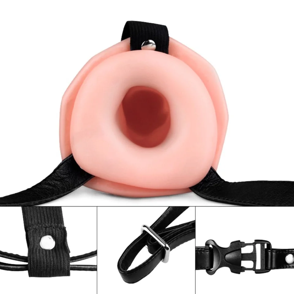 #3871 - 10 Fonksiyonlu Titreşimli İçi Boş Protez Belden Bağlamalı 16cm Strapon