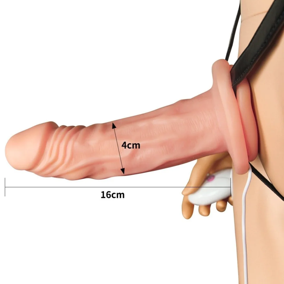 #3875 - 10 Fonksiyonlu Titreşimli İçi Boş Protez Belden Bağlamalı 16cm Strapon