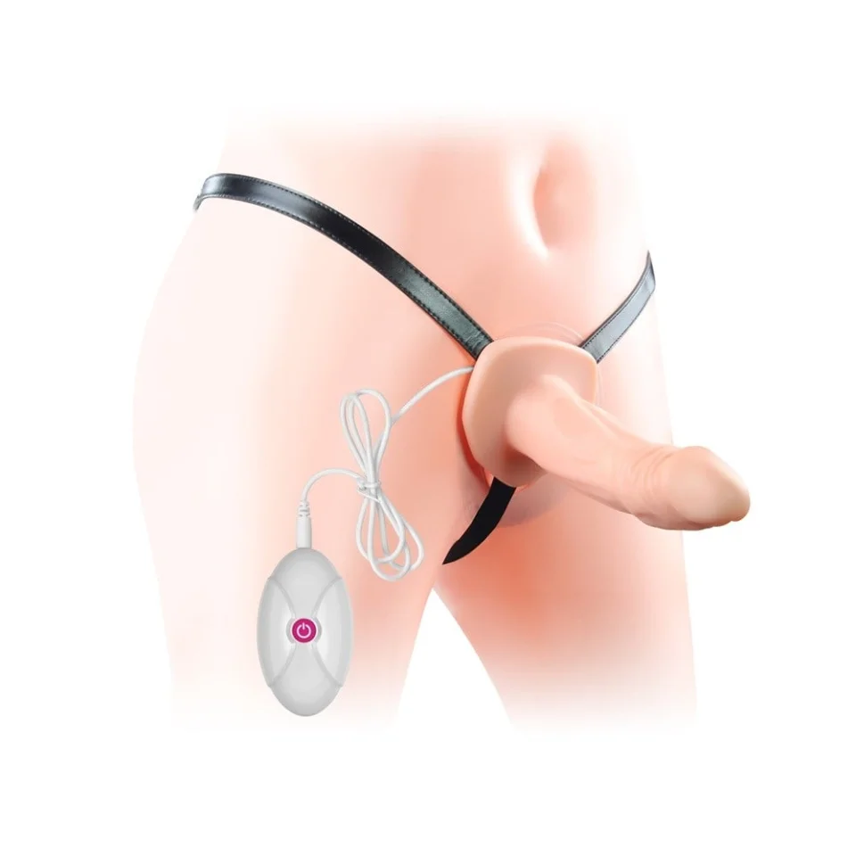 #3872 - 10 Fonksiyonlu Titreşimli İçi Boş Protez Belden Bağlamalı 16cm Strapon