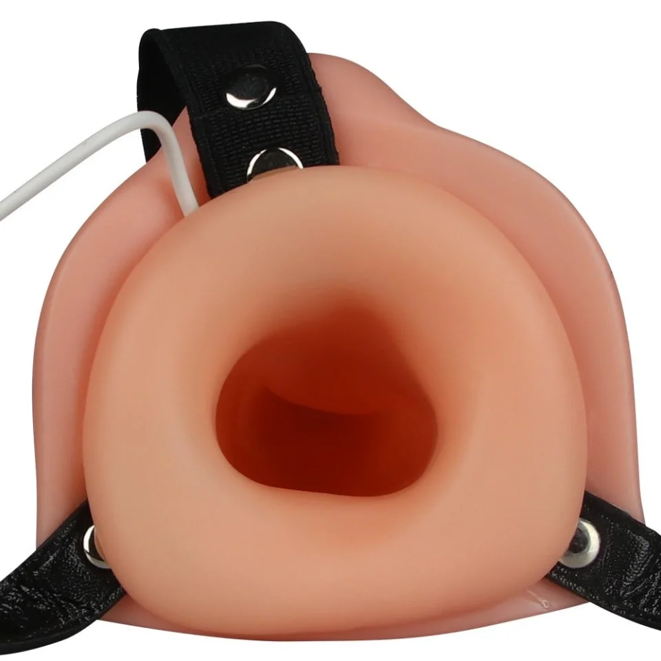 #3881 - Belden Bağlamalı Titreşimli 12,5 cm İçi Boş İkili Çatal Strapon Penis