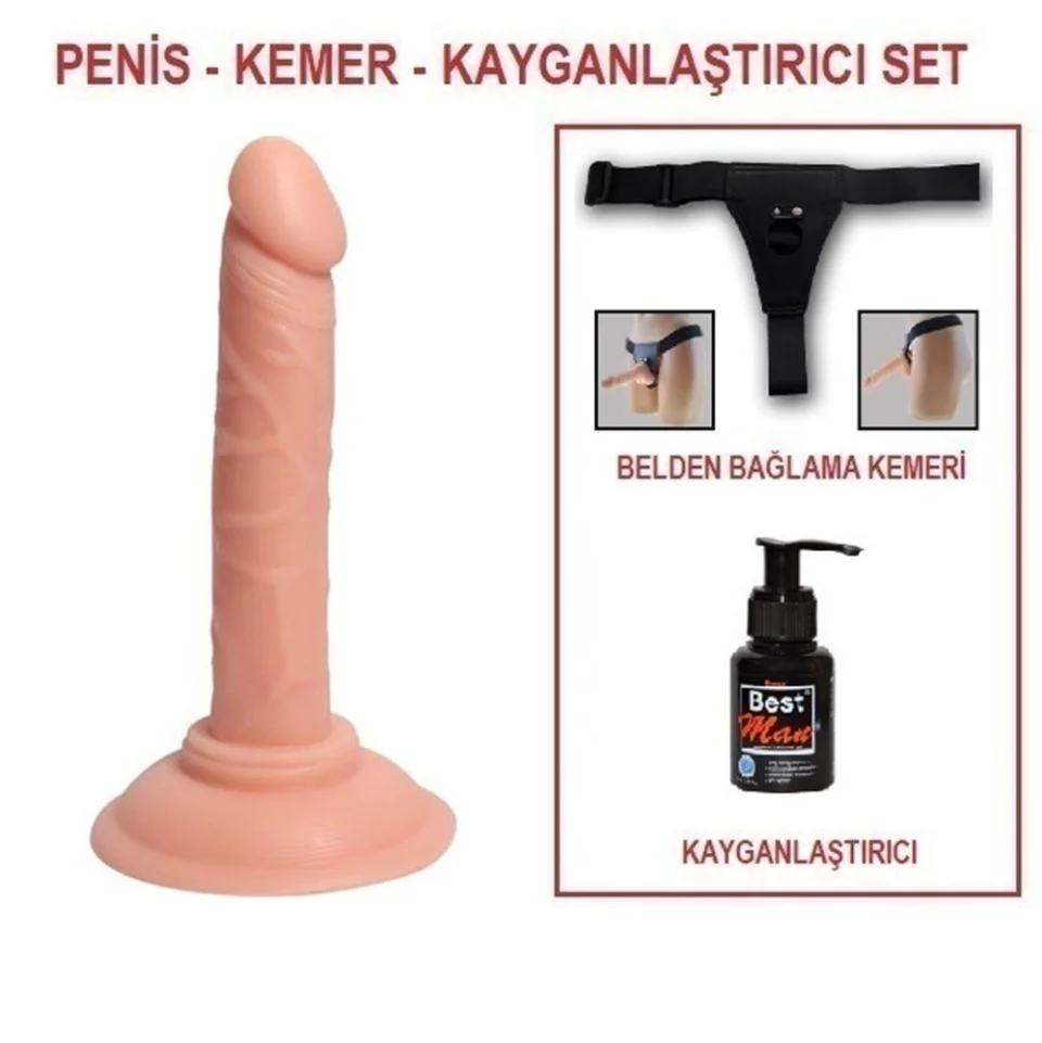 #3924 - 14 cm Belden Bağlamalı Realistik Testissiz Dildo Penis Set