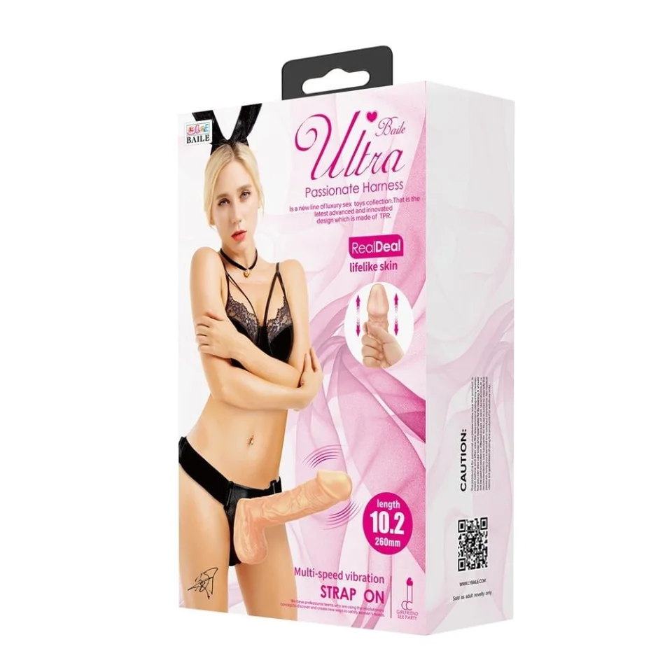 #4089 - 26 cm Belden Bağlamalı İçi Dolu Titreşimli Büyük Strapon Penis