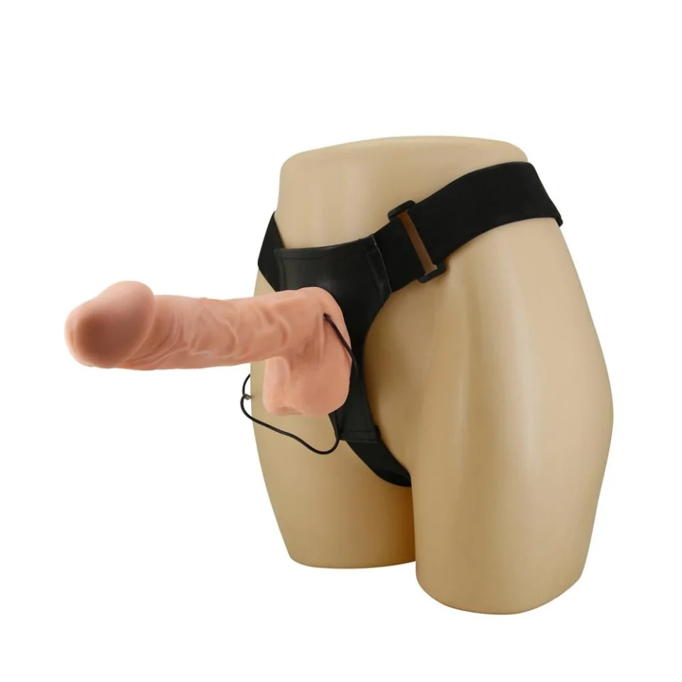 #4094 - 26 cm Belden Bağlamalı İçi Dolu Titreşimli Büyük Strapon Penis