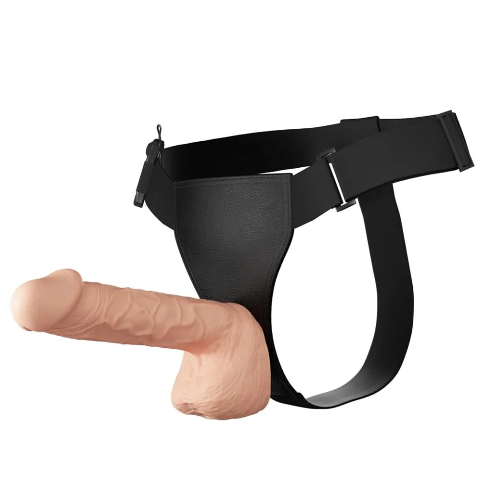 #4087 - 26 cm Belden Bağlamalı İçi Dolu Titreşimli Büyük Strapon Penis