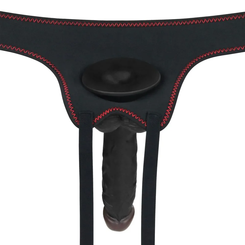 #4242 - 20 cm Belden Bağlamalı İçi Dolu Zenci Strapon Dildo