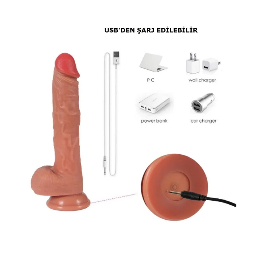 #4337 - USB Şarjlı 22 cm Belden Bağlamalı İleri Geri Hareketli Gerçekçi Penis