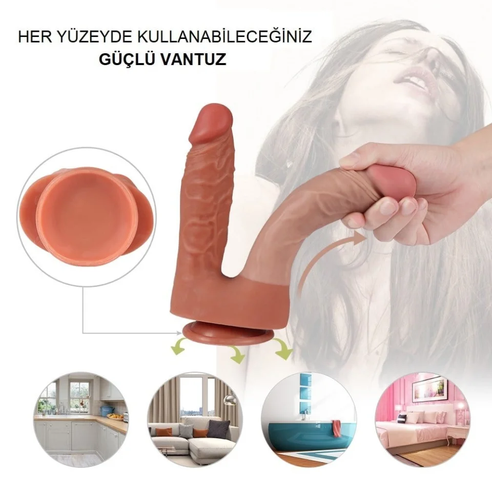#4360 - İki Uçlu Vantuzlu Belden Bağlamalı Yeni Nesil Realistik Çatal Dildo