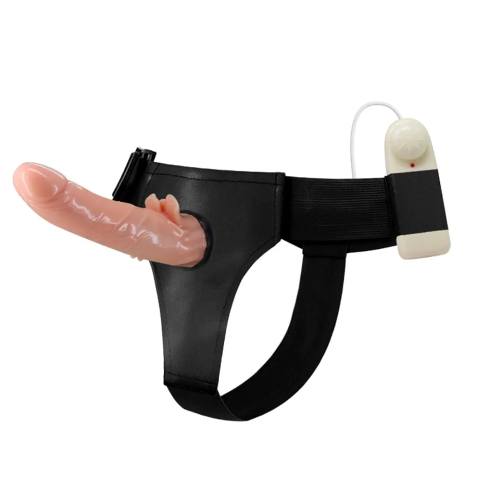 #4554 - 20 cm Belden Bağlamalı Oynar Başlı Titreşimli İçi Dolu Strapon Penis
