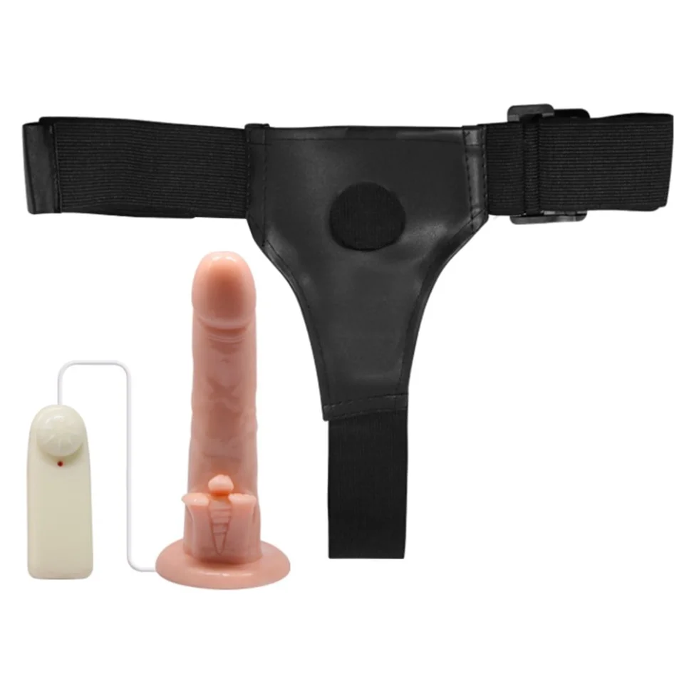 #4555 - 20 cm Belden Bağlamalı Oynar Başlı Titreşimli İçi Dolu Strapon Penis
