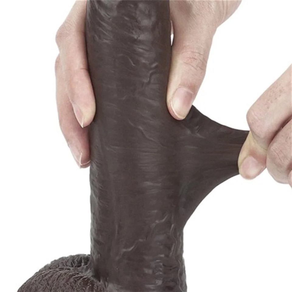 #4608 - Yeni Nesil Çift Katmanlı Belden Bağlamalı 23 cm Realistik Zenci Dildo
