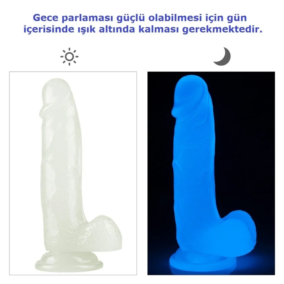 #4669 - Gece Parlayan Fosforlu Belden Bağlamalı 19 cm Realistik Şeffaf Dildo