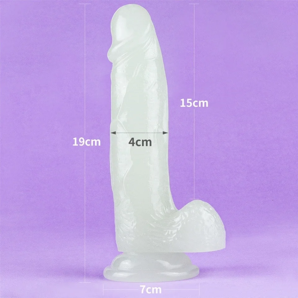 #4663 - Gece Parlayan Fosforlu Belden Bağlamalı 19 cm Realistik Şeffaf Dildo