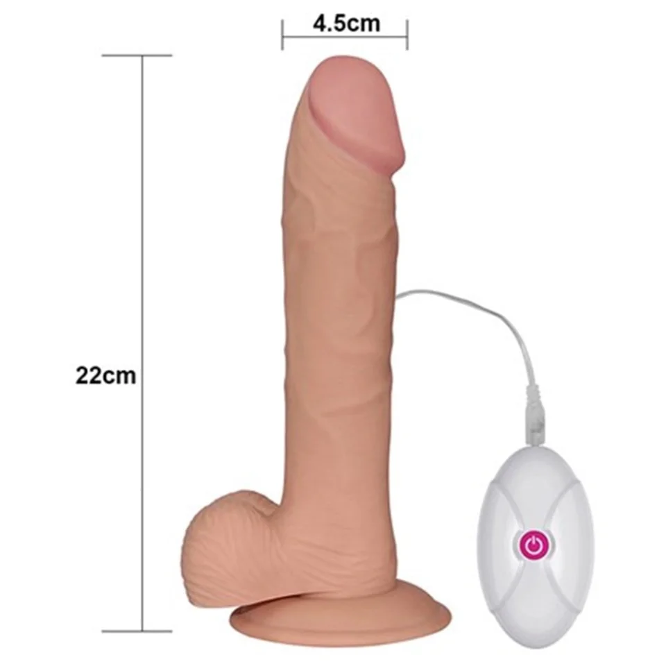 #4773 - Gerçekçi Çift Katmanlı Titreşimli Silikon Penis - 22 cm Belden Bağlamalı Vomentrend