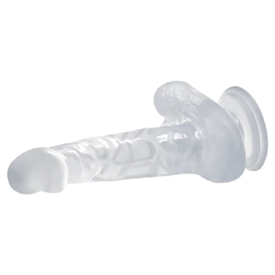 #5002 - 16,7 cm Belden Bağlamalı Şeffaf Realistik Damarlı Vantuzlu Dildo Penis