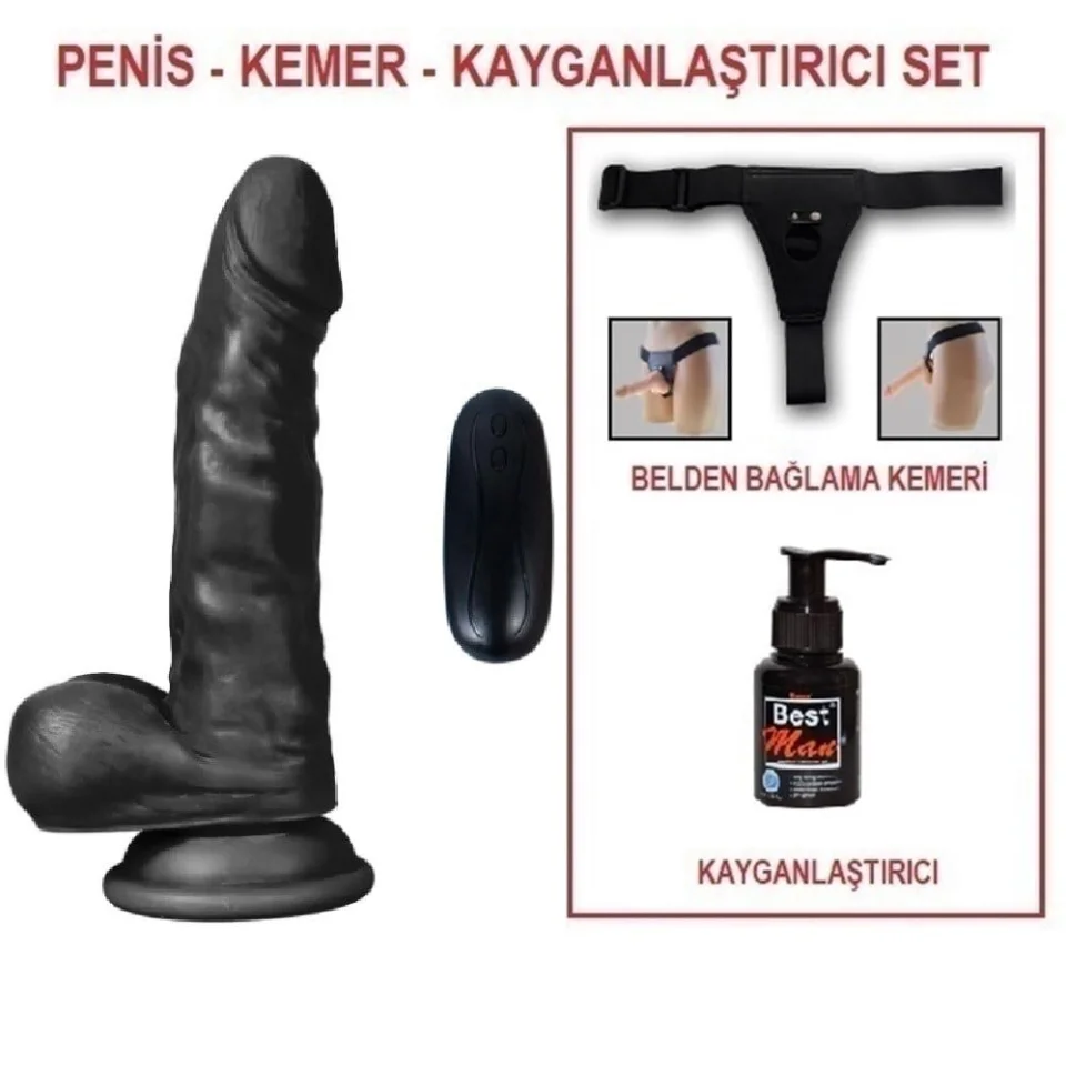 #5120 - 17 cm Belden Bağlamalı Titreşimli Gerçekçi Silikon Zenci Penis Set