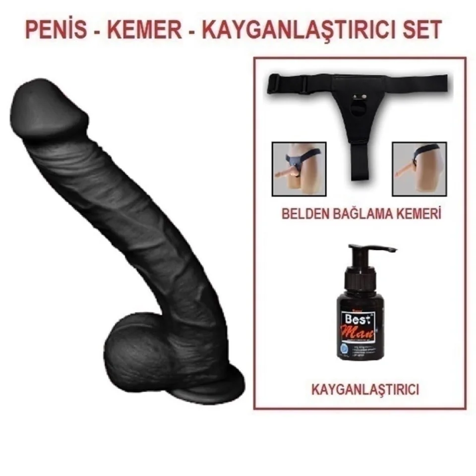 #5127 - 33 cm Belden Bağlamalı Realistik Dev Zenci Penis Set