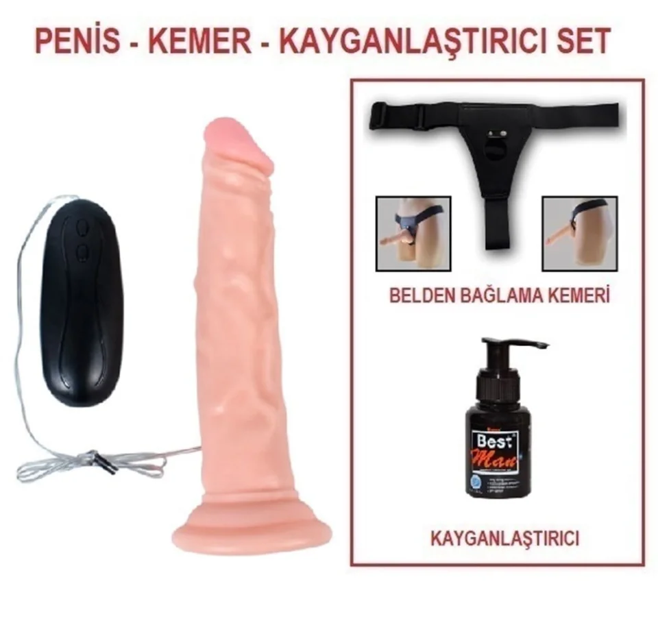 #5323 - 18,5cm Belden Bağlamalı Titreşimli Realistik Testissiz Dildo Penis Set