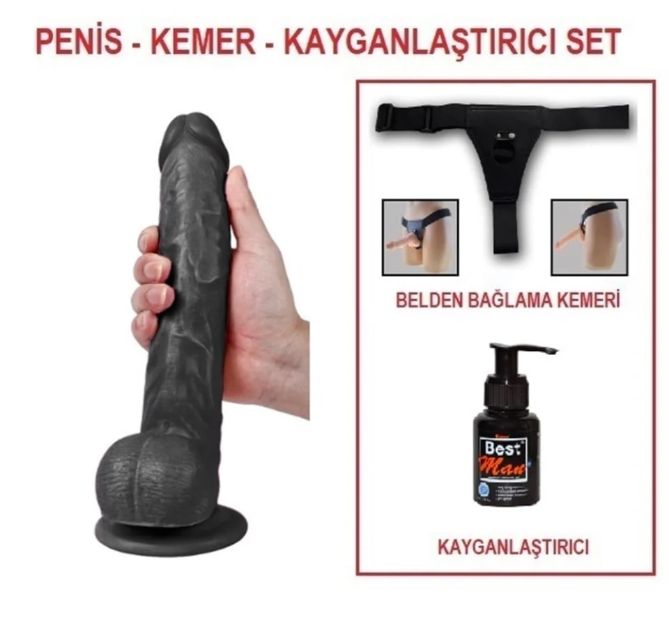#5342 - 28 cm Belden Bağlamalı Realistik Dildo Zenci Penis Set