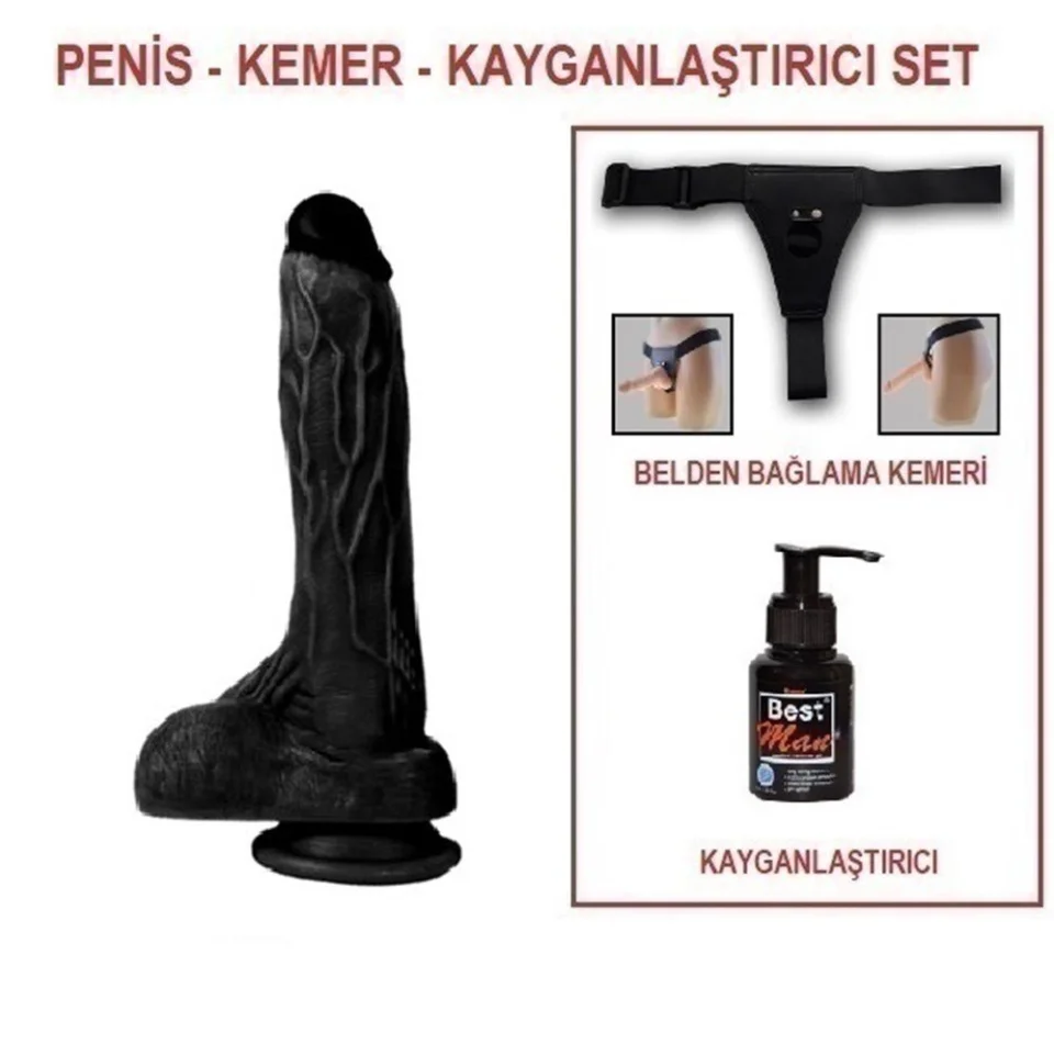 #5358 - 20,5 cm Belden Bağlamalı Realistik Dildo Zenci Penis Set
