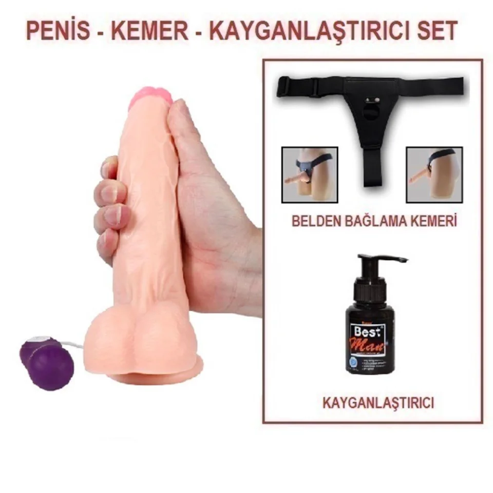 #5422 - 20,5 cm Belden Bağlamalı Titreşimli Realistik Dildo Penis Set