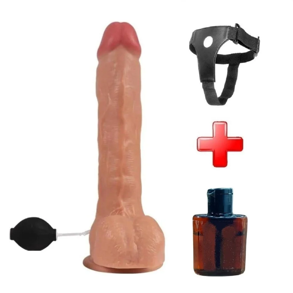 #5550 - 24 cm Belden Bağlamalı Su Fışkırtmalı Realistik Penis Anal Vajinal Dildo