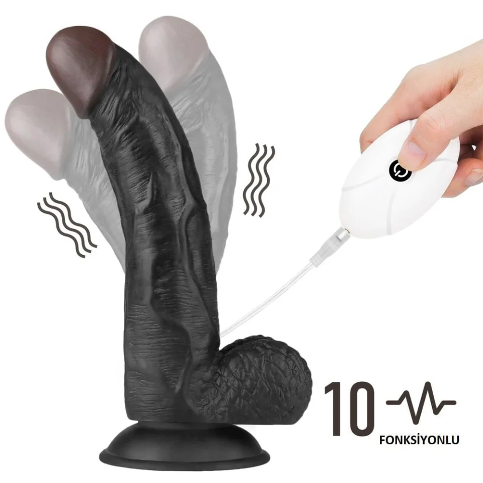 #5640 - 21,5 cm Belden Bağlamalı İçi Dolu Titreşimli Zenci Strapon Dildo