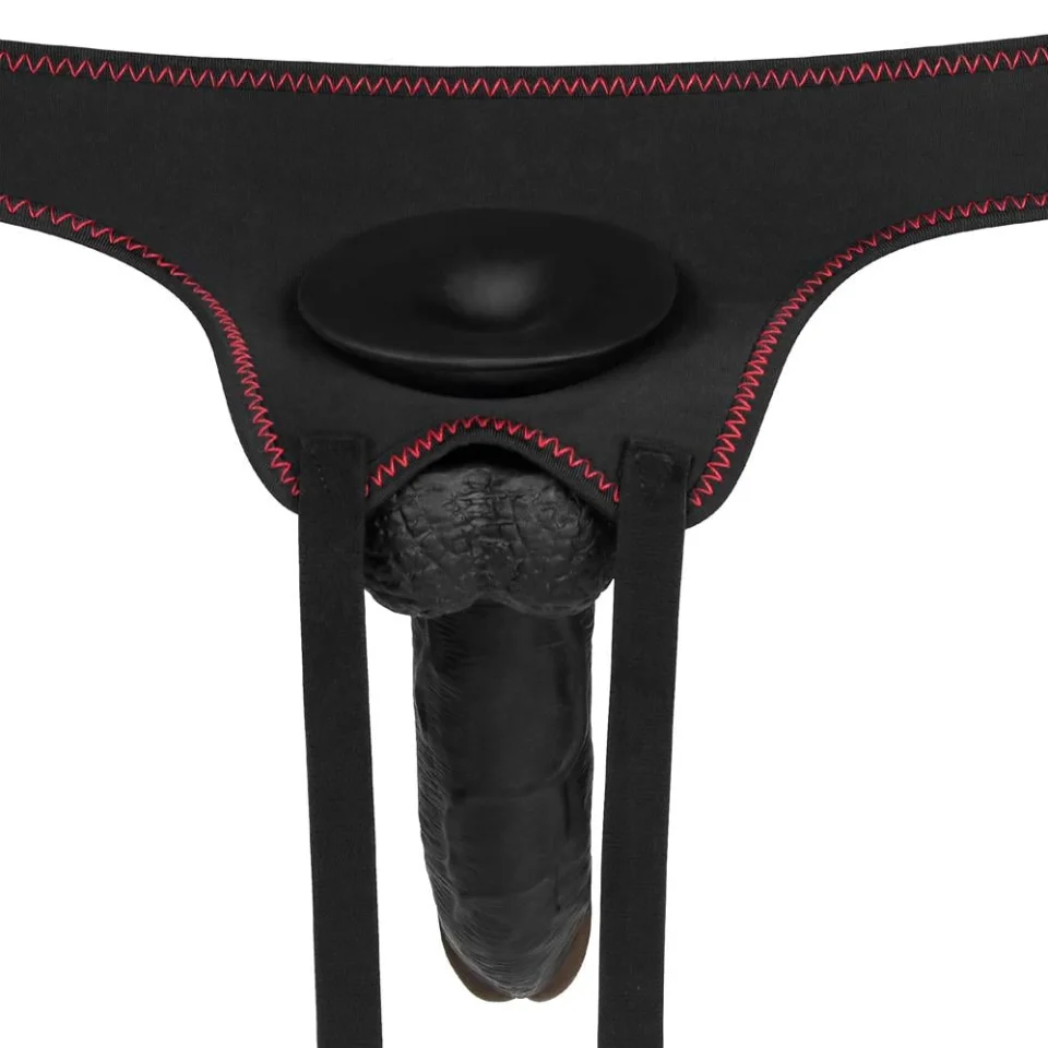 #5645 - 21,5 cm Belden Bağlamalı İçi Dolu Titreşimli Zenci Strapon Dildo