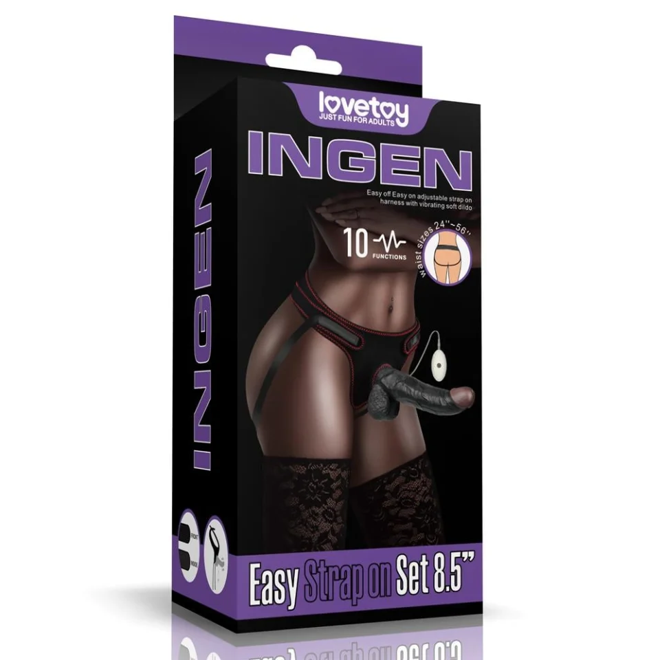 #5649 - 21,5 cm Belden Bağlamalı İçi Dolu Titreşimli Zenci Strapon Dildo
