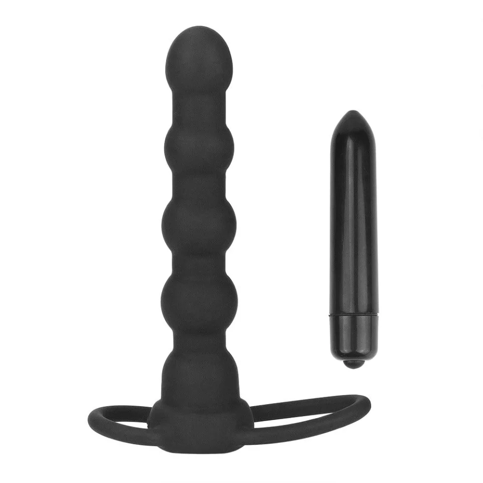 #5852 - Çift Kavrama Halkalı Titreşimli 14 cm Anal Plug Vibratör Mastürbatör