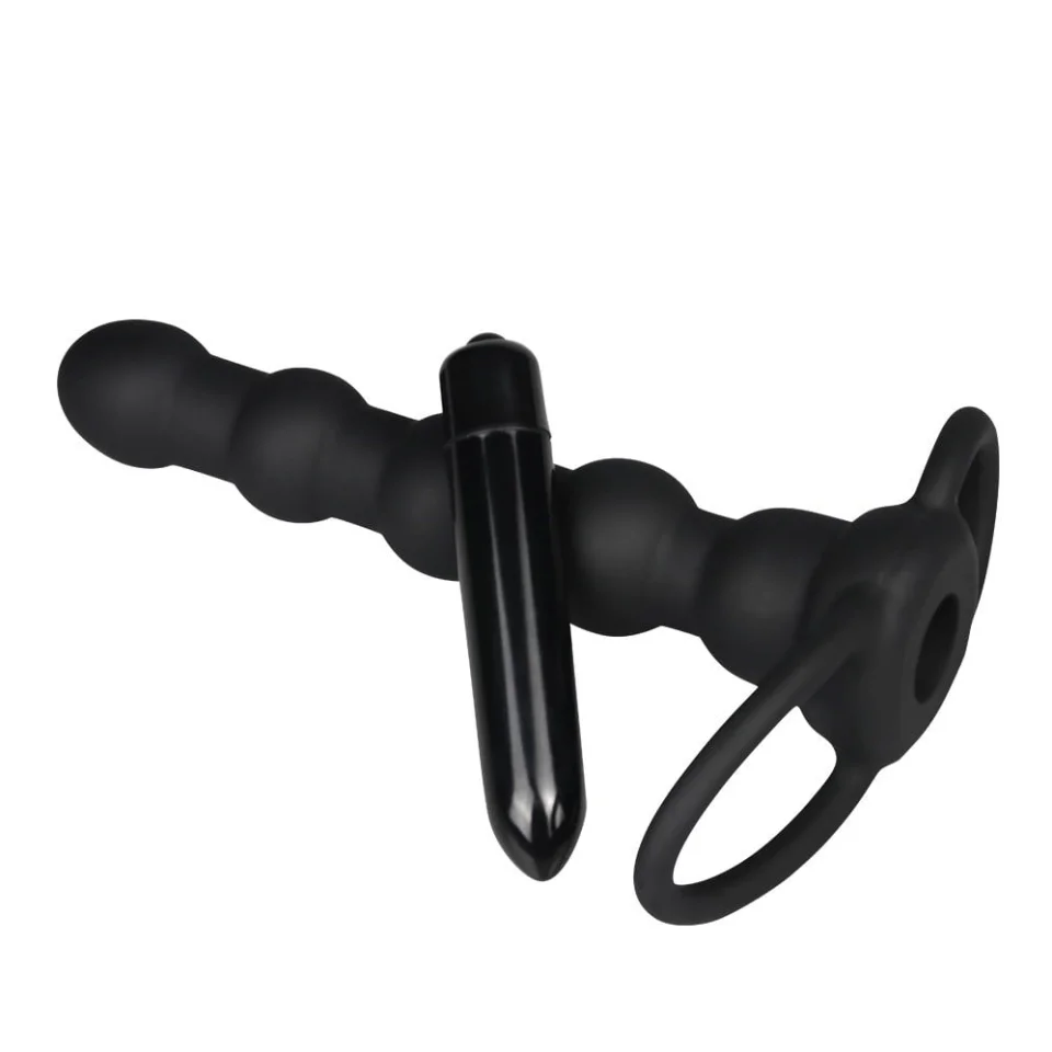 #5853 - Çift Kavrama Halkalı Titreşimli 14 cm Anal Plug Vibratör Mastürbatör