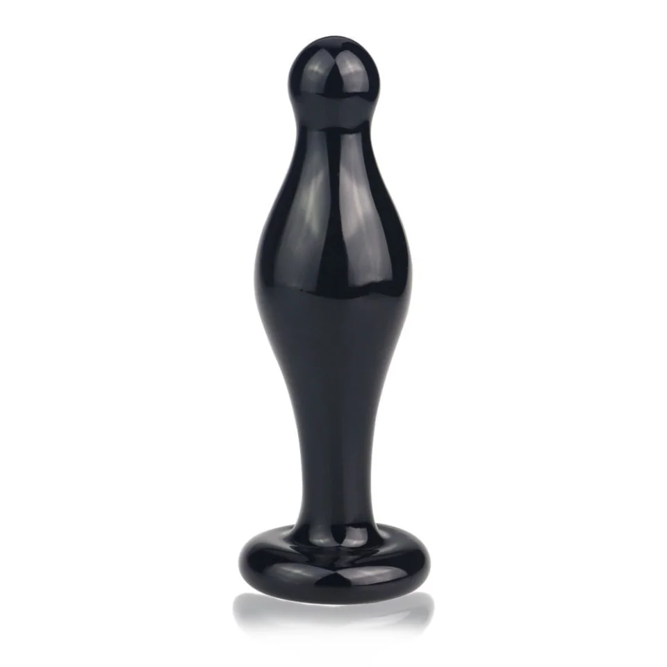 #6306 - 11,3 cm Pürüzsüz Boğumlu Cam Anal Tıkaç Siyah