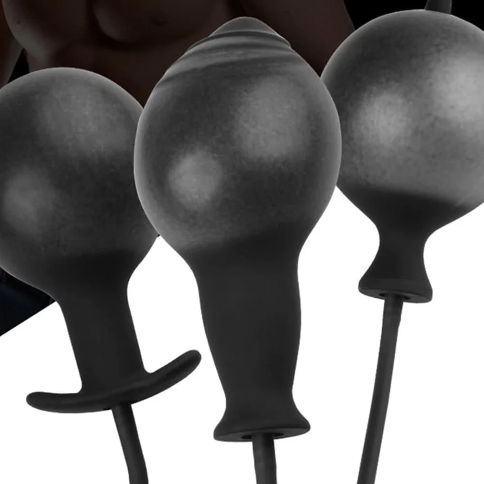 #6329 - Şişebilen Pompalı Boğumlu Anal Plug Siyah
