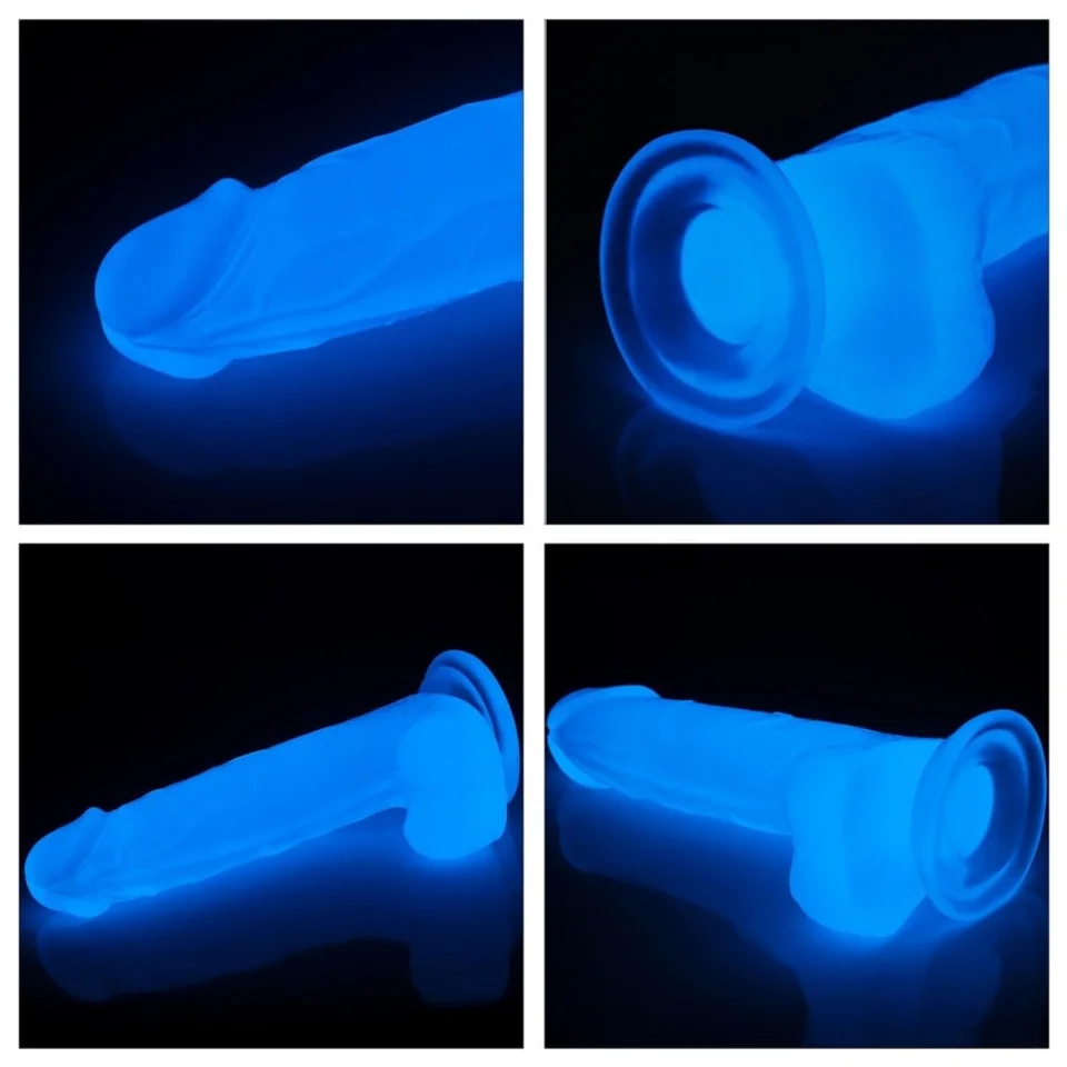 #591 - 19 cm Gece Parlayan Fosforlu Realistik Vantuzlu Şeffaf Dildo Penis