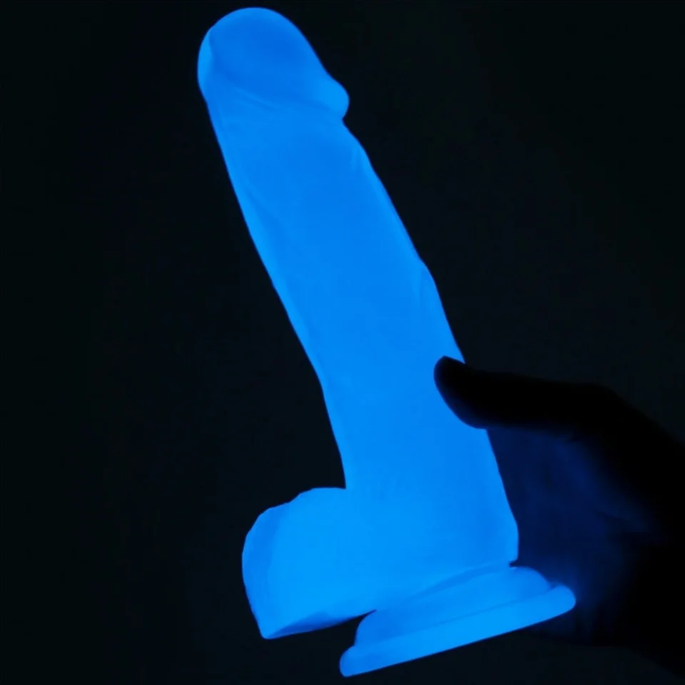 #601 - 19 cm Gece Parlayan Fosforlu Realistik Vantuzlu Şeffaf Dildo Penis